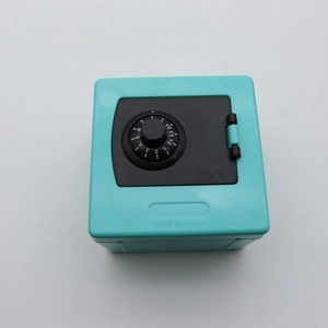 Mini cyan safe-shaped kids piggy bank with plastic dial lock for saving money and coins