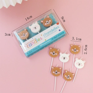 Detailed size view of cartoon bear birthday candles set for cake decoration 6pcs