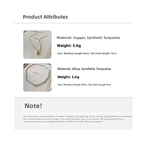 Detailed technical specifications for Bohemian turquoise beaded necklaces with sizing details