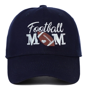 Navy blue cotton washed baseball cap with white Football MOM heart embroidery