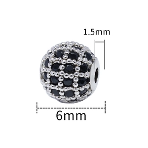 Micro-pave black cubic zirconia silver sphere bead with 1.5mm hole for DIY jewelry