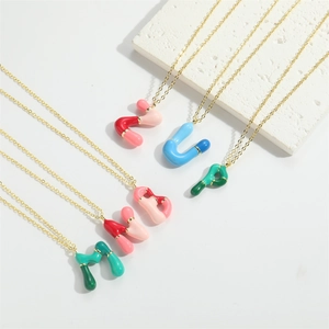 Colorful enamel balloon letter pendants on gold-plated O-chains necklace set