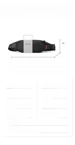 Detailed chart showing mini black nylon waist bag dimensions and functional specifications