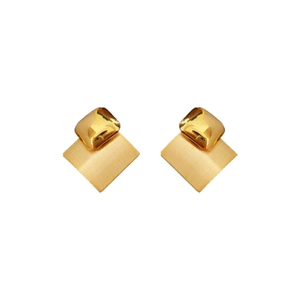 Gold plated geometric brushed square drop earrings with minimalist metallic texture