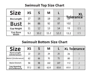 Tableau des tailles détaillé pour l'ensemble bikini quatre pièces avec haut en maille