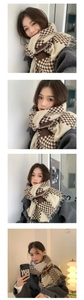 Detail of checkered cashmere-feel scarf with soft tassels and thick knit texture