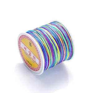 Macro detail of multicolored gradient jewelry cord roll for DIY braided bracelets