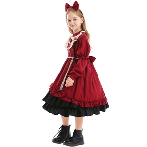 Spanish Lolita style red and black long sleeve princess dress for girls with headband