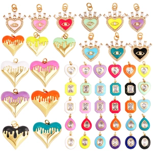 Heart Geometric Enamel Pendant Alloy Zirconia Evil Eye DIY Jewelry Findings Gold Plated Colorful For Women Necklace Making