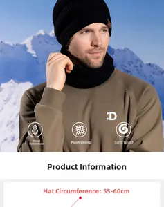 Detail of winter beanie and neck warmer set with thick thermal fleece lining inside