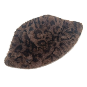 Detail shot of the soft leopard print faux fur texture on this winter bucket hat