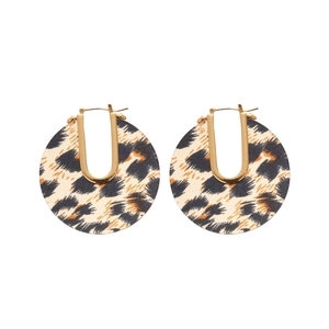 Boucles d'oreilles en U plaquées or 18k avec pendentifs ronds en acétate imprimé léopard