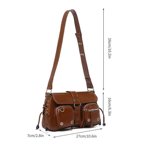 Detailed size chart showing dimensions for the dark brown stylish baguette shoulder bag