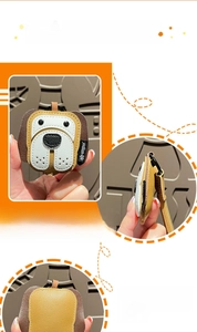 Detailed views of handmade puppy bag charm showing stitching and durable leather craftsmanship
