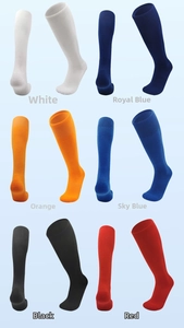 Detailed grid showing professional multi-color knee-high soccer socks with thick towel soles
