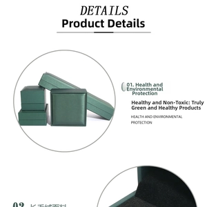Detail showing dark green luxury jewelry boxes with premium black plush lining textures