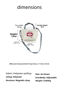Dimensions du mini sac matelassé blanc en polyester avec mesures et fermeture magnétique