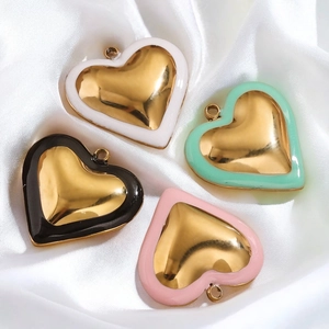 Colorful enamel heart pendants in gold stainless steel for DIY jewelry making