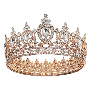 Elegant rose gold bridal crown with sparkling rhinestones and crystal teardrop design