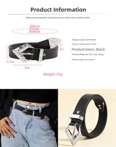 Women's black belt dimensions 100x2.5cm with hammered texture buckle detail