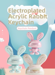 Detail of colorful electroplated acrylic bunny charms for beaded keychain accessories