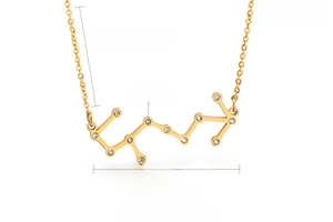 Golden Sagittarius necklace dimensions 40x16mm with white cubic zirconia details