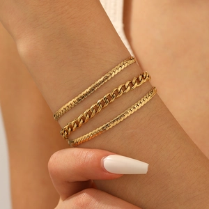 Multi Layer Chain Bracelet 18K Gold Plated Stainless Steel Snake Cuban Flat Link Adjustable Hip Hop Jewelry For Women