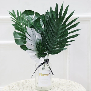 Artificial Monstera Leaves Faux Palm Leaf Plastic Satin Tropical Decoration For Wedding Home Party Nordic Style Green Gold