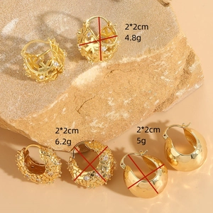 Three pairs of 14K gold plated hoop earrings with zircon stars and woven textures