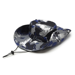 Outdoor camouflage boonie hat with wide brim, breathable mesh and adjustable chin strap