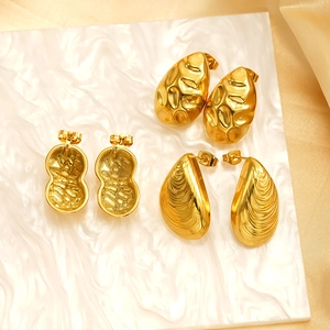 Three pairs of 18k gold plated stainless steel stud earrings with hammered textures