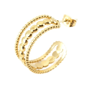 Boucles d'oreilles élégantes en acier inoxydable doré 18K avec trois rangées de perles