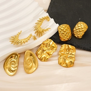 Gold Stud Earrings For Women 18k Gold Plated 304 Stainless Steel Irregular Geometric Wing Quilted Spiral Lava Texture Fashion