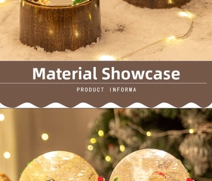 Vue détaillée d'une boule de Noël en cristal avec Père Noël, bonhomme de neige et LED