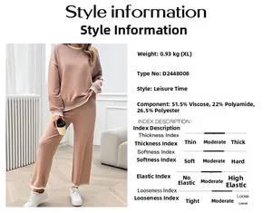 Detail view of pink knit lounge set material specs and stylish striped cuffs and hem