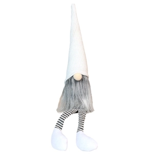 Christmas faceless gnome doll decoration with white knitted hat and grey long beard