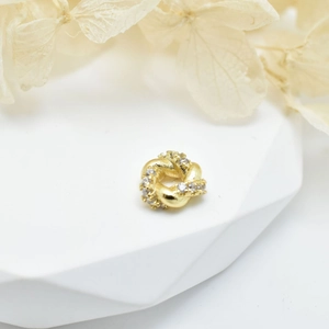 Gold twisted spacer bead with white cubic zirconia for DIY jewelry making