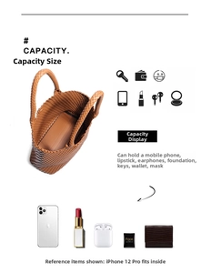 Macro view of woven tote bag capacity showing interior space for essentials