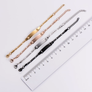 Adjustable stainless steel 18k gold plated ID bracelets for kids in 4 colors with ruler