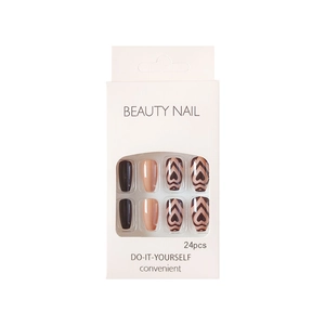 24pcs black and nude press-on nails set with heart pattern in white box
