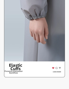 Detail view of elastic cuffs on a gray waterproof raincoat to prevent rainwater backflow
