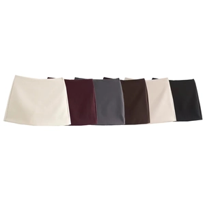 Women's A-line mini skirts available in white, burgundy, grey, brown, beige, and black