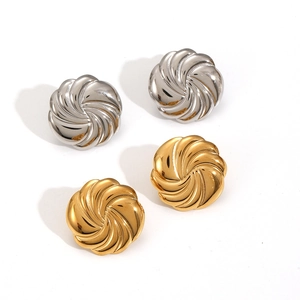 Polished 18k gold and silver stainless steel swirl earrings with twisted knot design