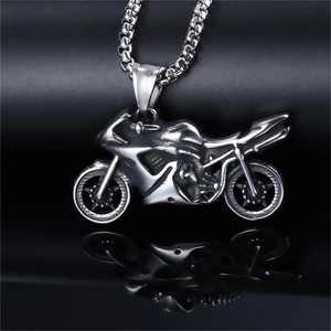 Motorcycle Pendant Necklace Stainless Steel Motorbike Design Biker Punk Style Retro Gothic Jewelry For Men