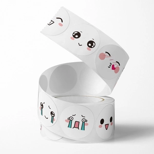Roll of 500 funny emoji reward stickers for kids and teachers featuring 8 cute expressions