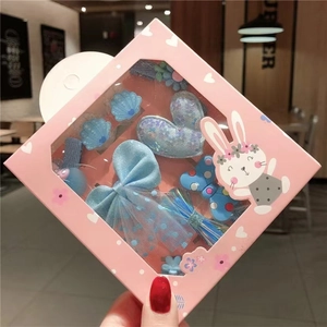 Blaues Haarschmuck-Set für Mädchen in rosa Geschenkbox, 7-teiliges Set mit Schleifen-Clips