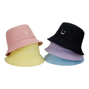 Kids Bucket Hat Cotton Canvas Smile Face Embroidery Sun Protection Breathable Outdoor Summer Travel Toddler Boys Girls