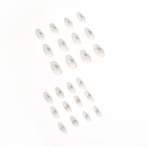 Gradient grey heart pearl press-on nails set with glitter and almond shape