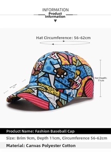 Größentabelle für Graffiti-Baseballkappe mit Stoffdetails und verstellbarem Riemen