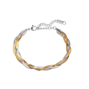 Driekleurige gevlochten slangenschakelarmband van roestvrij staal in zilver goud en roodgoud